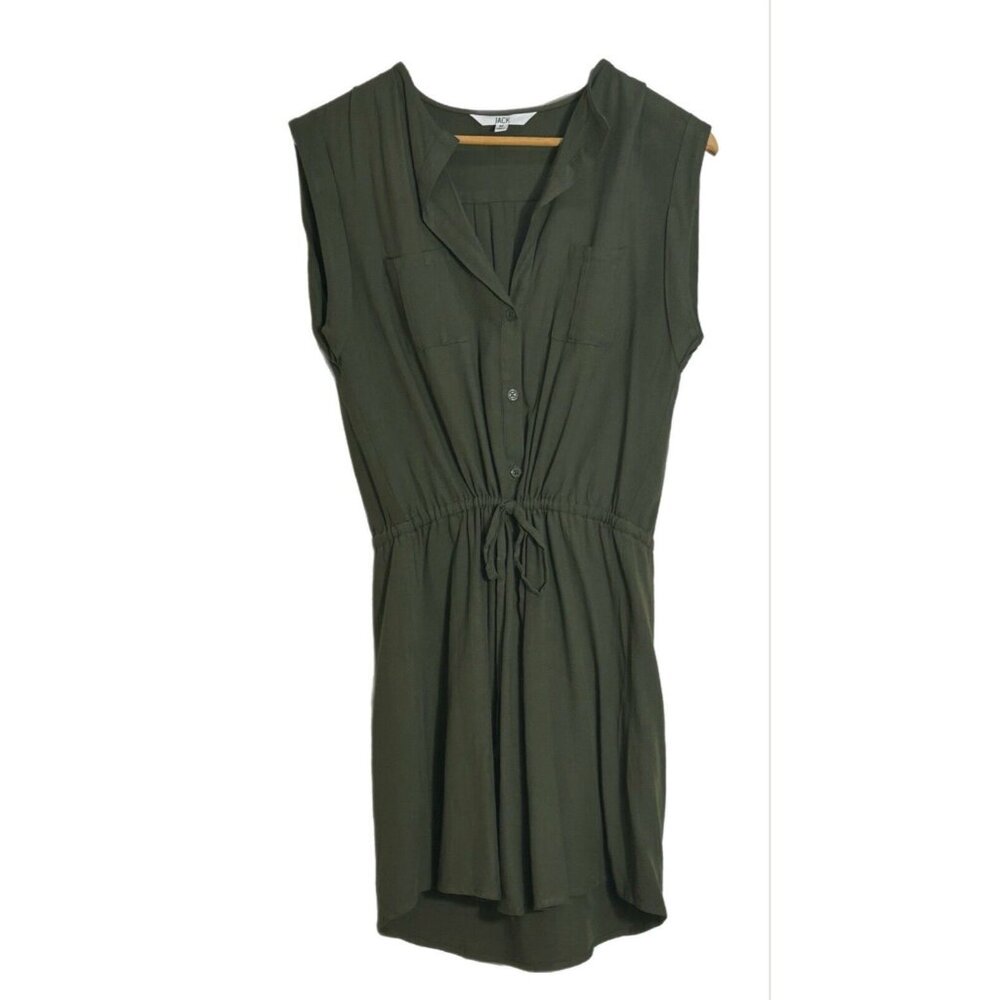 Jack Womens Knee Length Shirt Dress Size M Green Sleeveless Waist Tie Button Up